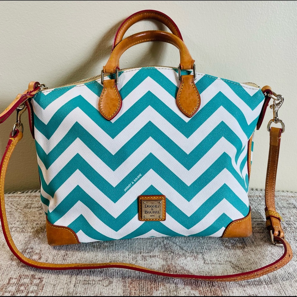Dooney & Bourke Teal Chevron Print Satchel Shoulder Bag
